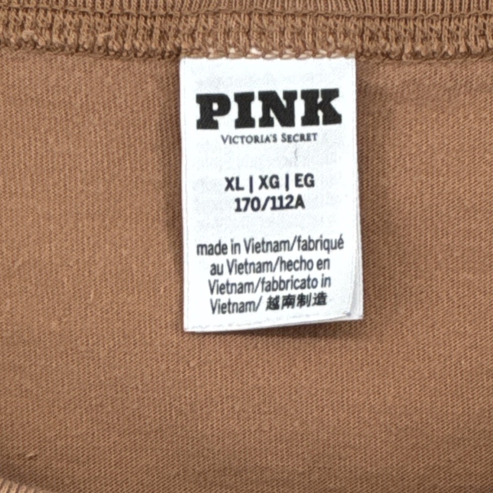 PINK Victoria's Secret Beige Pima Cotton Club Tee Graphic Print Athletic Crop XL - Picture 3 of 9